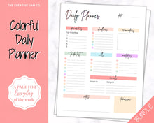 Load image into Gallery viewer, COLORFUL DAILY PLANNER Printable | To Do List Printable | Productivity Day Planner | Work Day Diary Insert | Template | Organize | Pastel Rainbow
