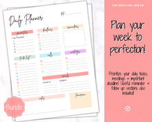 Load image into Gallery viewer, COLORFUL DAILY PLANNER Printable | To Do List Printable | Productivity Day Planner | Work Day Diary Insert | Template | Organize | Pastel Rainbow
