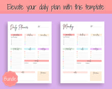 Load image into Gallery viewer, COLORFUL DAILY PLANNER Printable | To Do List Printable | Productivity Day Planner | Work Day Diary Insert | Template | Organize | Pastel Rainbow
