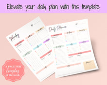 Load image into Gallery viewer, COLORFUL DAILY PLANNER Printable | To Do List Printable | Productivity Day Planner | Work Day Diary Insert | Template | Organize | Pastel Rainbow
