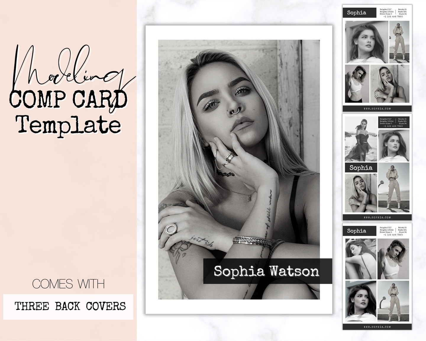 COMP CARD Template. Modeling Photocard! Zed Card for Models. Z Card. Fashion Resume Photo Card. Modeling Compcard Editable Canva Template | Style 1
