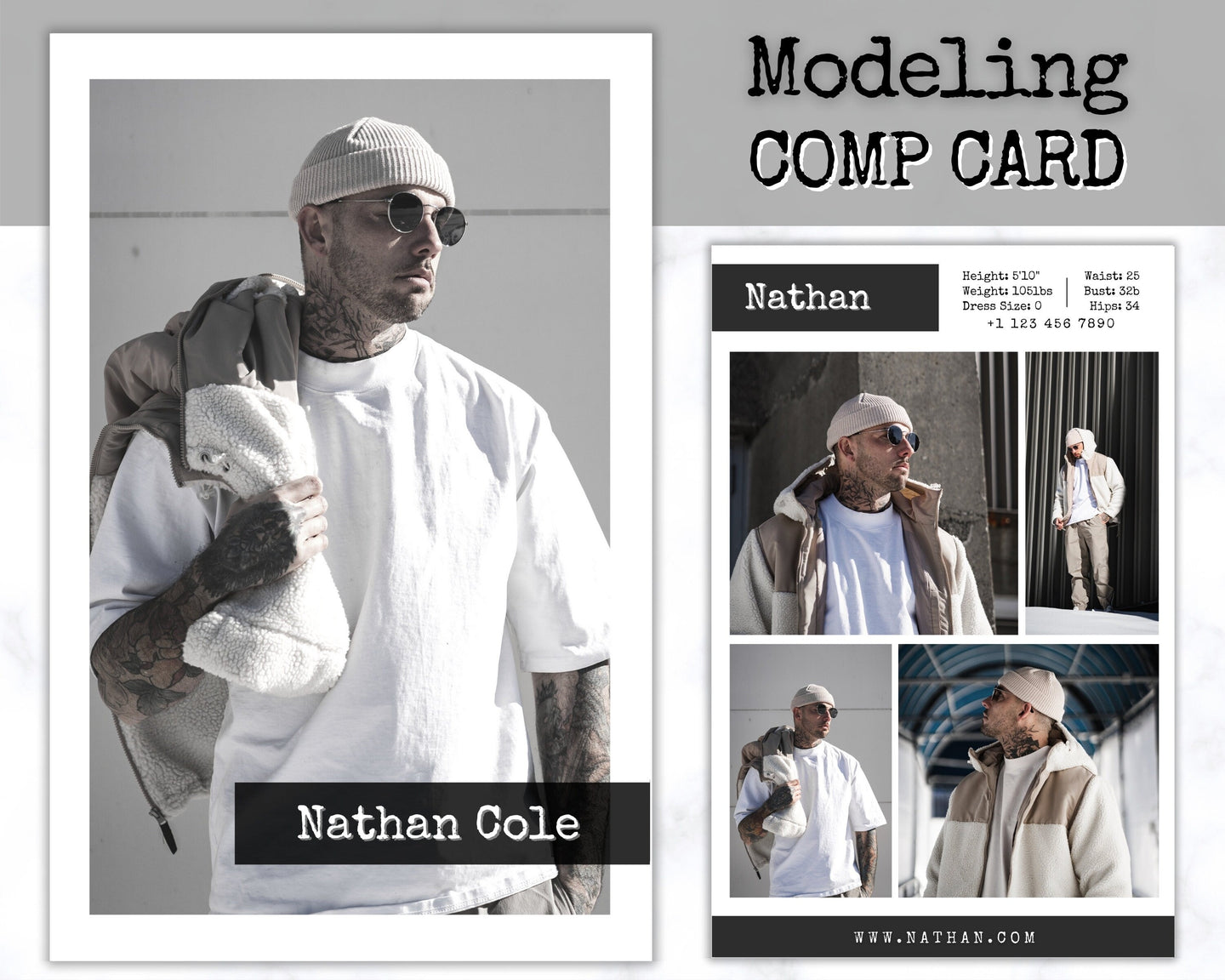 COMP CARD Template. Modeling Photocard! Zed Card for Models. Z Card. Fashion Resume Photo Card. Modeling Compcard Editable Canva Template | Style 2