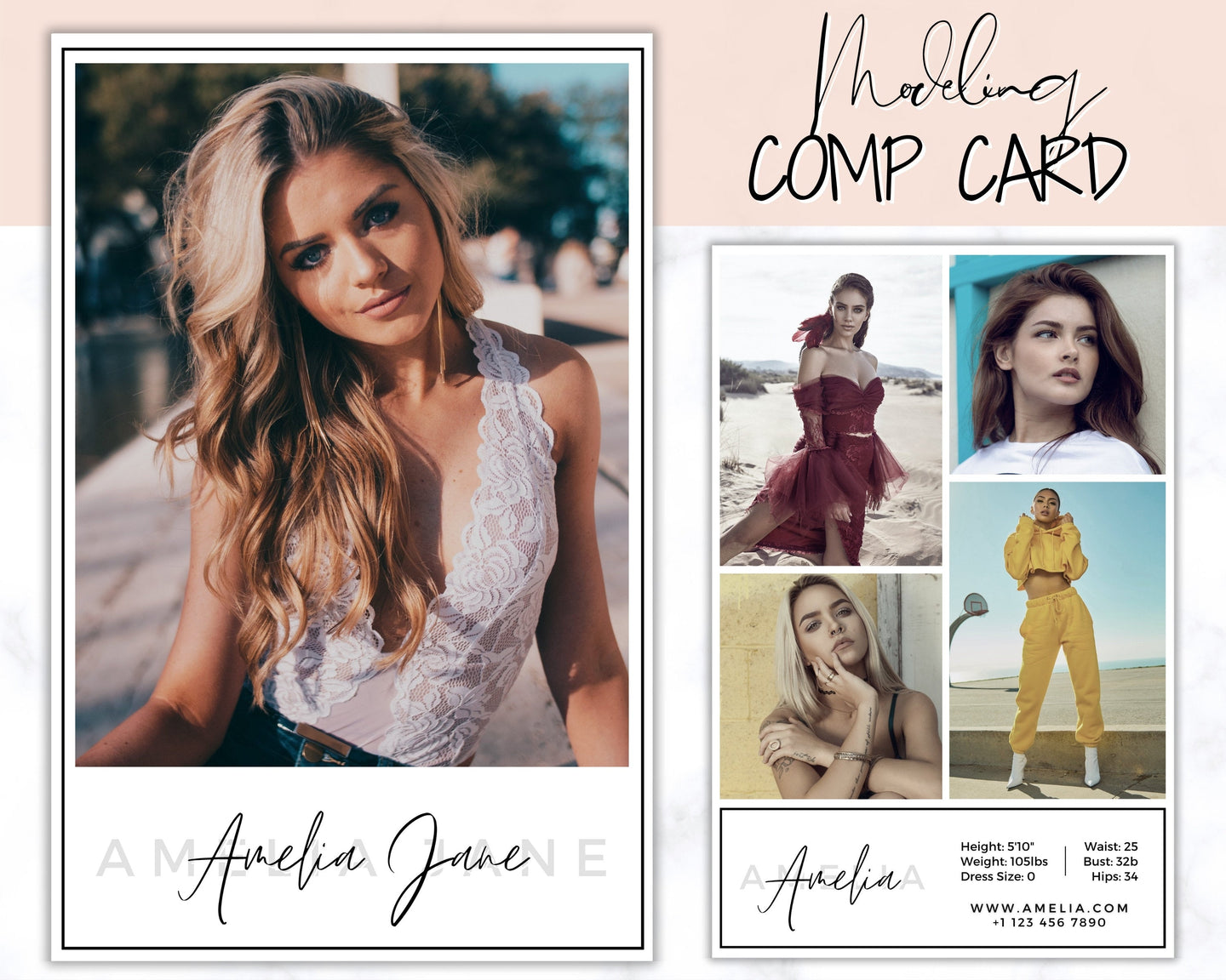 COMP CARD Template. Modeling Photocard! Zed Card for Models. Z Card. Fashion Resume Photo Card. Modeling Compcard Editable Canva Template | Style 3