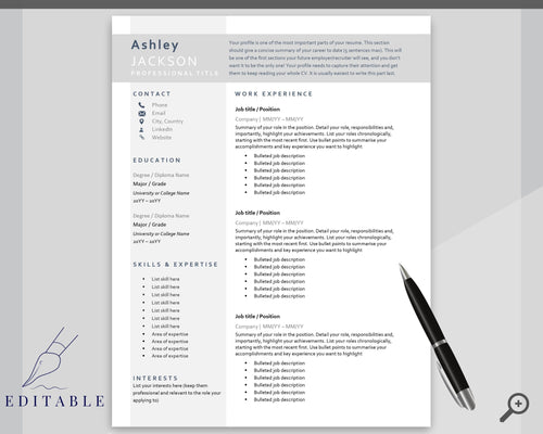 CV TEMPLATE Resume Word. Professional Resume Template. Minimalist Executive. CV template free. Resume Template Bundle. Curriculum Vitae | Style 21