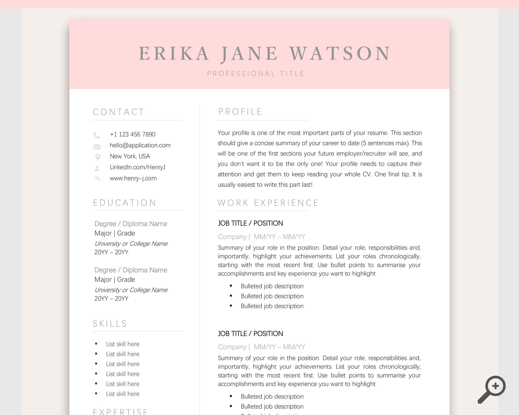 Simple Cv Template Resume Template For Microsoft Word
