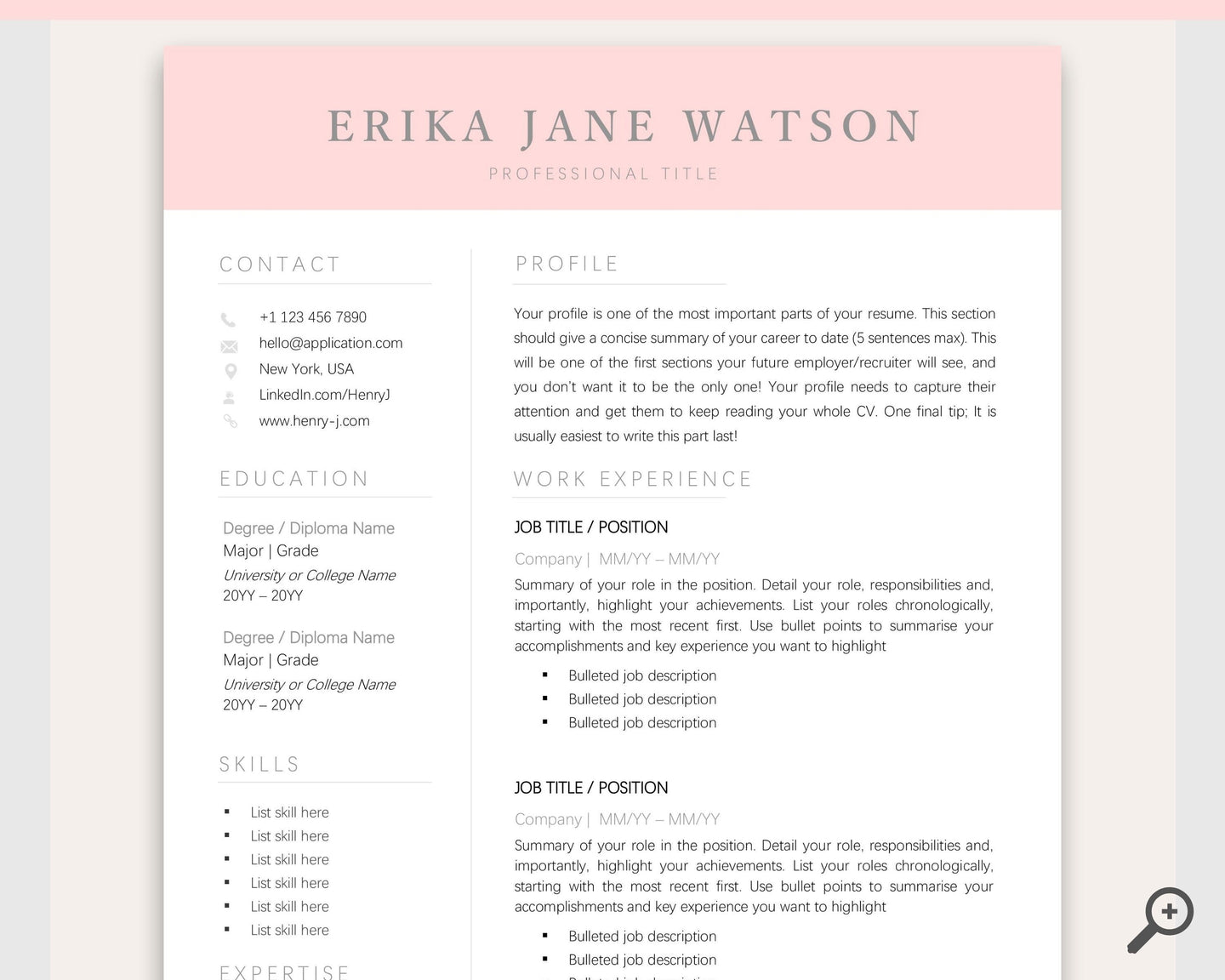 CV TEMPLATE Resume Word. Professional Resume Template. Minimalist Executive. CV template free. Resume Template Bundle. Curriculum Vitae | Style 26