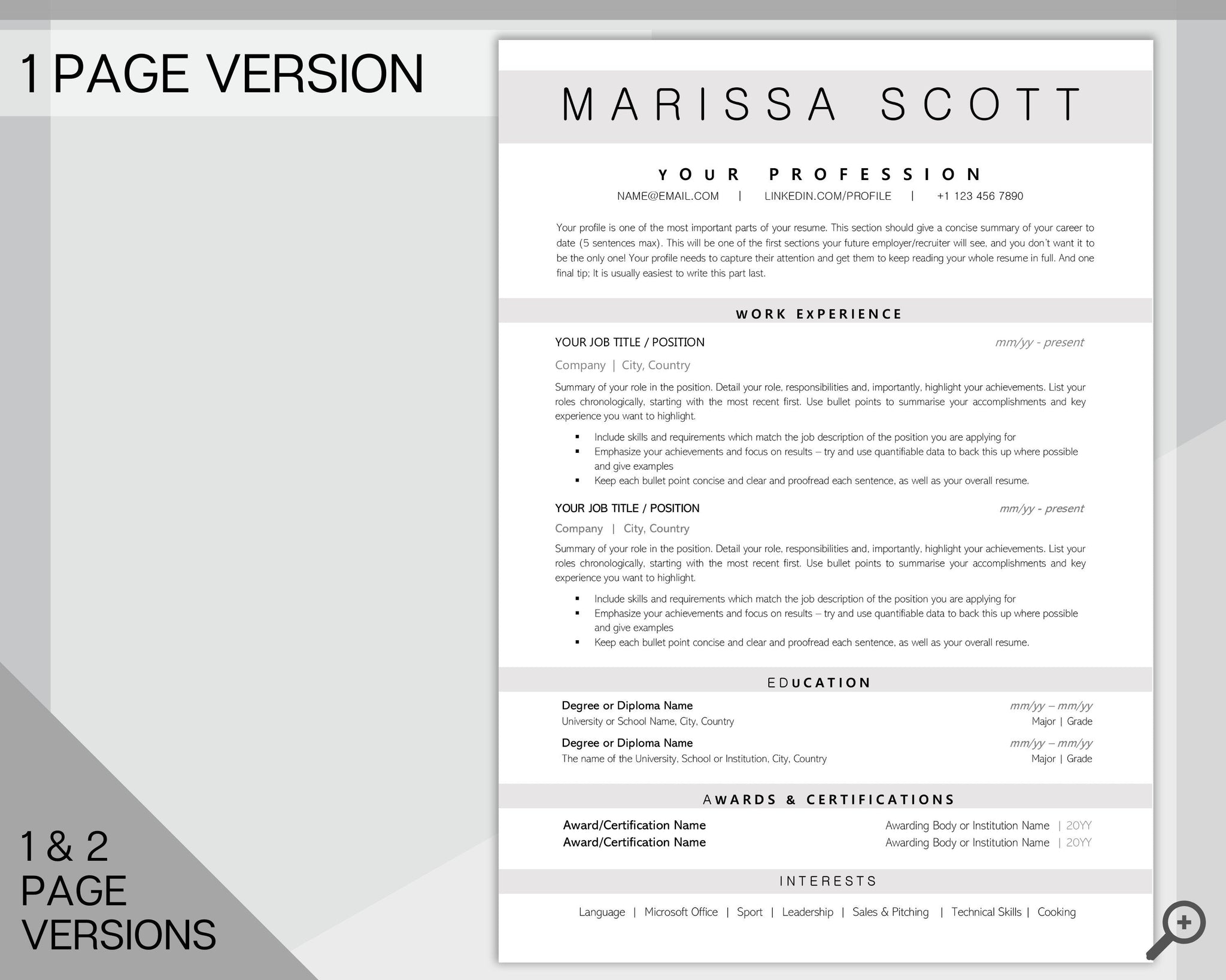 Professional Resume CV Template | Microsoft Word | Style 27, image size:2048x1638