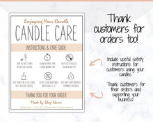 Load image into Gallery viewer, Candle Care Card, EDITABLE Candle Care Guide, Candle Safety Instructions, Candle Packaging &amp; Labels, Thank you card, Insert, Candle Maker | Brown Large
