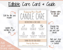 Load image into Gallery viewer, Candle Care Card, EDITABLE Candle Care Guide, Candle Safety Instructions, Candle Packaging &amp; Labels, Thank you card, Insert, Candle Maker | Brown Large
