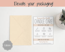 Load image into Gallery viewer, Candle Care Card, EDITABLE Candle Care Guide, Candle Safety Instructions, Candle Packaging &amp; Labels, Thank you card, Insert, Candle Maker | Brown Large

