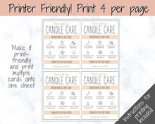 Load image into Gallery viewer, Candle Care Card, EDITABLE Candle Care Guide, Candle Safety Instructions, Candle Packaging &amp; Labels, Thank you card, Insert, Candle Maker | Brown Large
