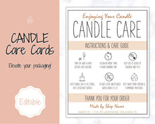 Load image into Gallery viewer, Candle Care Card, EDITABLE Candle Care Guide, Candle Safety Instructions, Candle Packaging &amp; Labels, Thank you card, Insert, Candle Maker | Brown Large
