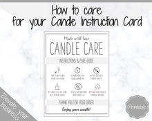 Load image into Gallery viewer, Candle Care Card Printable, Candle Care Guide, Candle Safety Instructions, Candle Packaging &amp; Labels, Thank you card, Insert, Candle Maker | Mono Large
