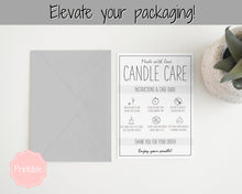 Load image into Gallery viewer, Candle Care Card Printable, Candle Care Guide, Candle Safety Instructions, Candle Packaging &amp; Labels, Thank you card, Insert, Candle Maker | Mono Large
