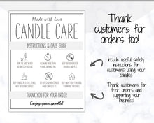 Load image into Gallery viewer, Candle Care Card Printable, Candle Care Guide, Candle Safety Instructions, Candle Packaging &amp; Labels, Thank you card, Insert, Candle Maker | Mono Large
