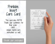 Load image into Gallery viewer, Candle Care Card Printable, Candle Care Guide, Candle Safety Instructions, Candle Packaging &amp; Labels, Thank you card, Insert, Candle Maker | Mono Large
