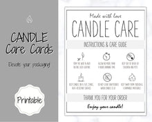 Load image into Gallery viewer, Candle Care Card Printable, Candle Care Guide, Candle Safety Instructions, Candle Packaging &amp; Labels, Thank you card, Insert, Candle Maker | Mono Large
