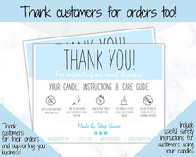 Load image into Gallery viewer, Candle Thank You Card Bundle, EDITABLE Care Card Guide, Safety Instructions, Packaging &amp; Labels, Business Thank you for your order Insert
