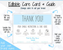 Load image into Gallery viewer, Candle Thank You Card Bundle, EDITABLE Care Card Guide, Safety Instructions, Packaging &amp; Labels, Business Thank you for your order Insert
