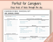 Load image into Gallery viewer, Caregiving Elderly Care Checklist. EDITABLE Printable is ideal for Caregivers. Daily cleaning, Daily Tasks, Housekeeping, Care log Template
