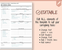 Load image into Gallery viewer, Caregiving Elderly Care Checklist. EDITABLE Printable is ideal for Caregivers. Daily cleaning, Daily Tasks, Housekeeping, Care log Template
