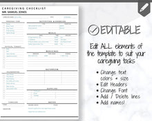 Load image into Gallery viewer, Caregiving Elderly Care Checklist. EDITABLE Printable is ideal for Caregivers. Daily cleaning, Daily Tasks, Housekeeping, Care log Template
