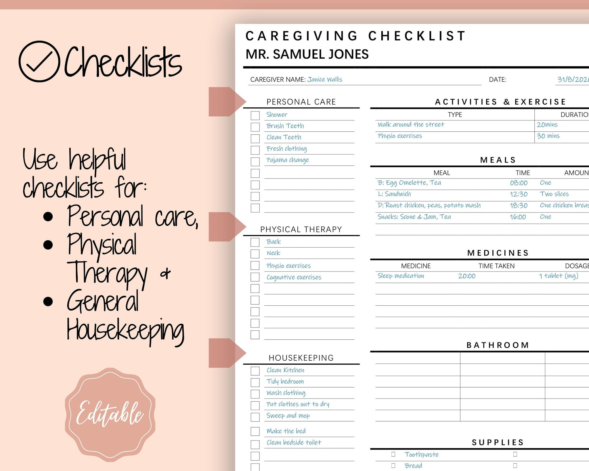 Care Checklist Sample Patient Care Checklist Template