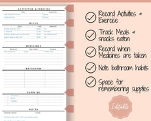 Load image into Gallery viewer, Caregiving Elderly Care Checklist. EDITABLE Printable is ideal for Caregivers. Daily cleaning, Daily Tasks, Housekeeping, Care log Template
