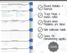 Load image into Gallery viewer, Caregiving Elderly Care Checklist. EDITABLE Printable is ideal for Caregivers. Daily cleaning, Daily Tasks, Housekeeping, Care log Template
