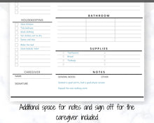 Load image into Gallery viewer, Caregiving Elderly Care Checklist. EDITABLE Printable is ideal for Caregivers. Daily cleaning, Daily Tasks, Housekeeping, Care log Template
