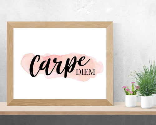 Carpe Diem Wall Art, Carpe Diem Print, Carpe Diem, Carpe Diem Poster, Seize the day Sign, Cape Diem, Printable Quote | Watercolor Pink Artwork
