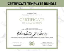Load image into Gallery viewer, Certificate Template, Editable Certificate of Completion, Achievement, Award, Recognition, Hair, Massage, Lashes Course, Training, BUNDLE | Landscape

