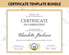 Load image into Gallery viewer, Certificate Template, Editable Certificate of Completion, Achievement, Award, Recognition, Hair, Massage, Lashes Course, Training, BUNDLE | Landscape
