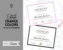 Load image into Gallery viewer, Certificate Template, Editable Certificate of Completion, Achievement, Award, Recognition, Hair, Massage, Lashes Course, Training, BUNDLE | Landscape
