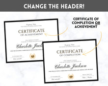 Load image into Gallery viewer, Certificate Template, Editable Certificate of Completion, Achievement, Award, Recognition, Hair, Massage, Lashes Course, Training, BUNDLE | Landscape
