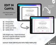 Load image into Gallery viewer, Certificate Template, Editable Certificate of Completion, Achievement, Award, Recognition, Hair, Massage, Lashes Course, Training, BUNDLE | Landscape
