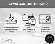 Load image into Gallery viewer, Certificate Template, Editable Certificate of Completion, Achievement, Award, Recognition, Hair, Massage, Lashes Course, Training, BUNDLE | Landscape
