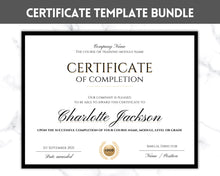 Load image into Gallery viewer, Certificate Template, Editable Certificate of Completion, Achievement, Award, Recognition, Hair, Massage, Lashes Course, Training, BUNDLE | Landscape
