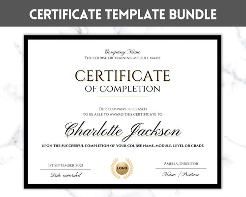 Certificate Template, Editable Certificate of Completion, Achievement, Award, Recognition, Hair, Massage, Lashes Course, Training, BUNDLE | Landscape