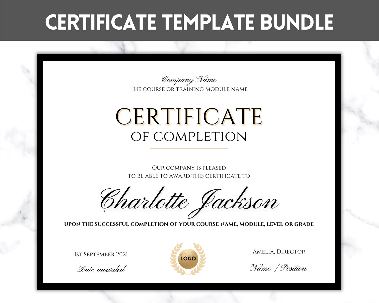 Certificate Template, Editable Certificate of Completion, Achievement, Award, Recognition, Hair, Massage, Lashes Course, Training, BUNDLE | Landscape