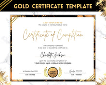 Load image into Gallery viewer, Certificate Template, Editable Certificate of Completion, Achievement, Award, Recognition, Hair, Massage, Lashes Course, Training | Gold
