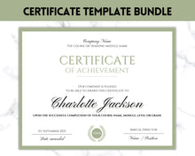 Load image into Gallery viewer, Certificate of Achievement Template, Editable Certificate of Completion BUNDLE, Award Recognition, Hair, Massage, Lashes Course, Training | Landscape
