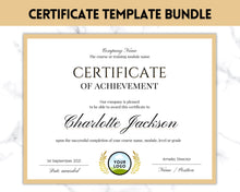 Load image into Gallery viewer, Certificate of Achievement Template, Editable Certificate of Completion BUNDLE, Award Recognition, Hair, Massage, Lashes Course, Training | Landscape
