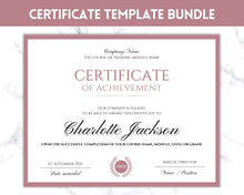 Load image into Gallery viewer, Certificate of Achievement Template, Editable Certificate of Completion BUNDLE, Award Recognition, Hair, Massage, Lashes Course, Training | Landscape
