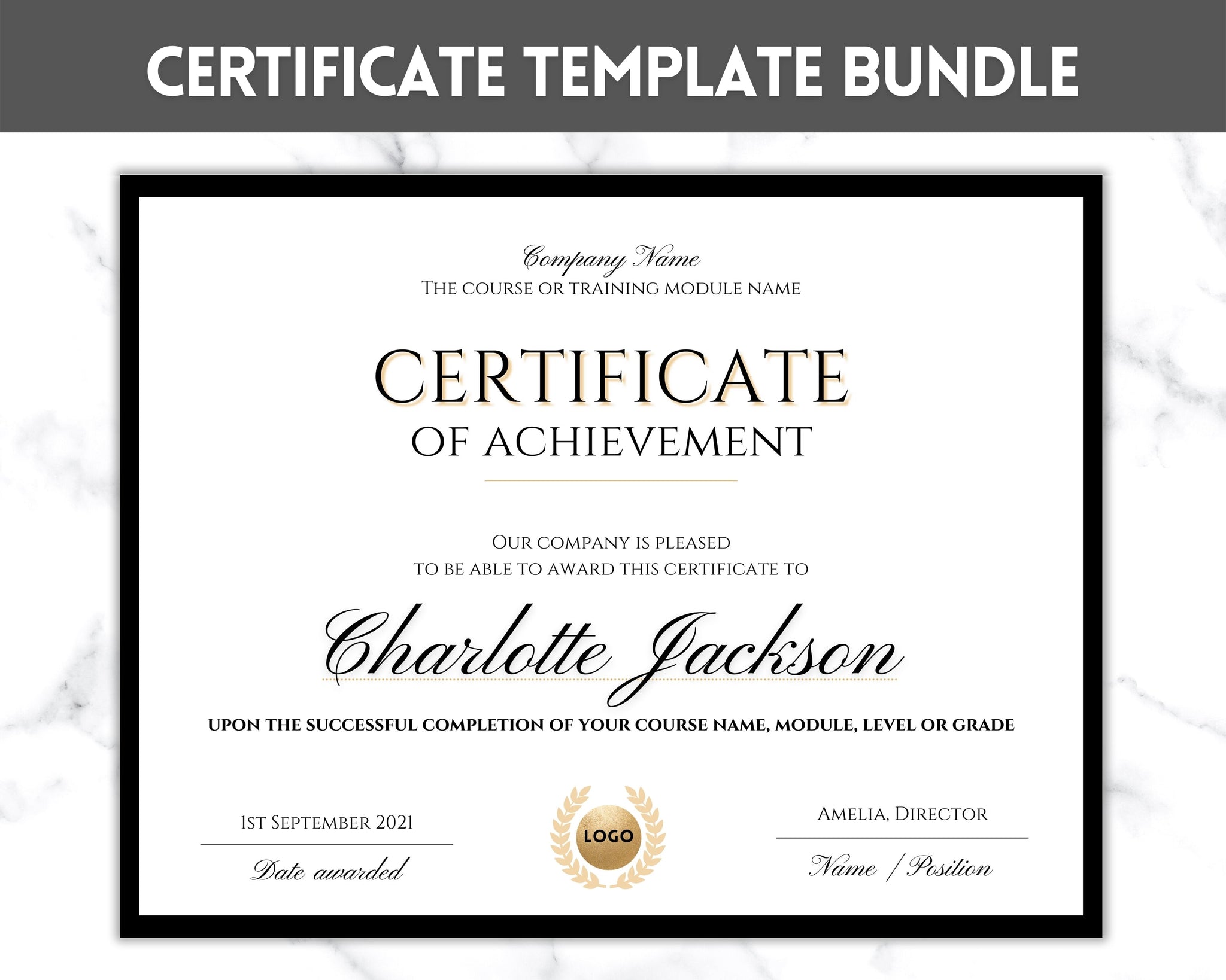 Certificate of Achievement Editable Template Bundle - Landscape