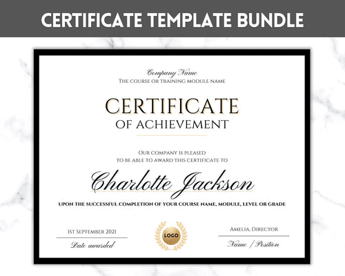 Certificate of Achievement Template, Editable Certificate of Completion BUNDLE, Award Recognition, Hair, Massage, Lashes Course, Training | Landscape