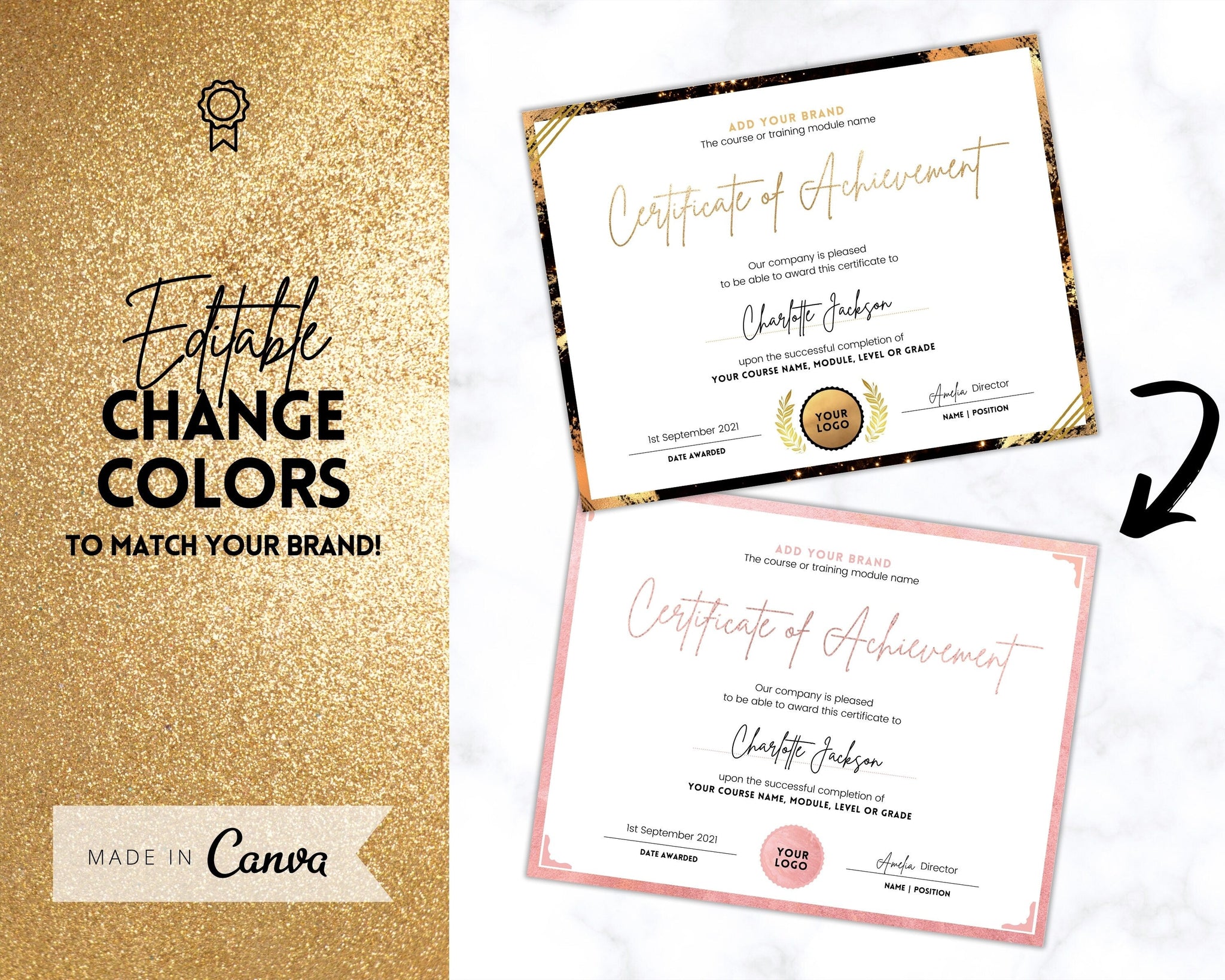 Gold Certificate of Achievement Editable Template