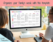 Load image into Gallery viewer, Chore Chart SPREADSHEET, Editable Family Planner Printable, Colorful Weekly Family Schedule, Calendar, Command Center, Household Kid Adult
