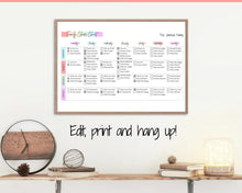 Load image into Gallery viewer, Chore Chart SPREADSHEET, Editable Family Planner Printable, Colorful Weekly Family Schedule, Calendar, Command Center, Household Kid Adult
