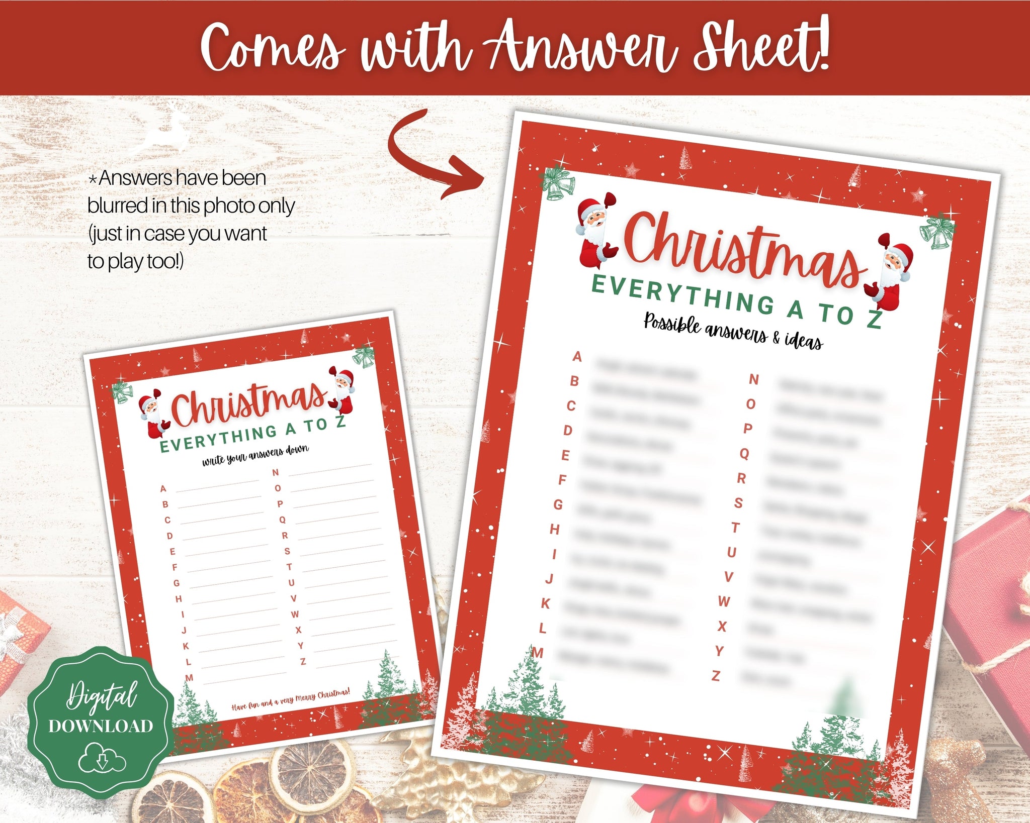 Christmas A to Z Game A Z Holiday Game Printables Xmas Party Game Fun Family Activity Set Virtual Kids Adults Office Anagram Quiz christmas a to z game | holiday game printables & xmas party game